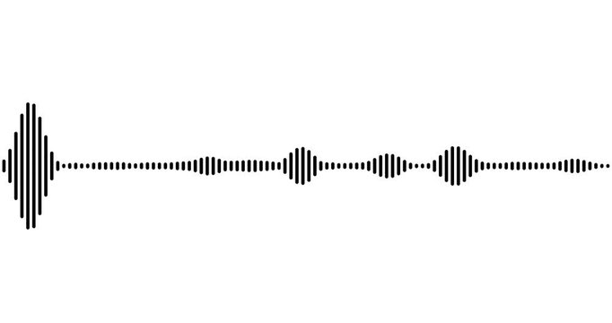 Black audio waveform is moving seamlessly on isolated white solid.
