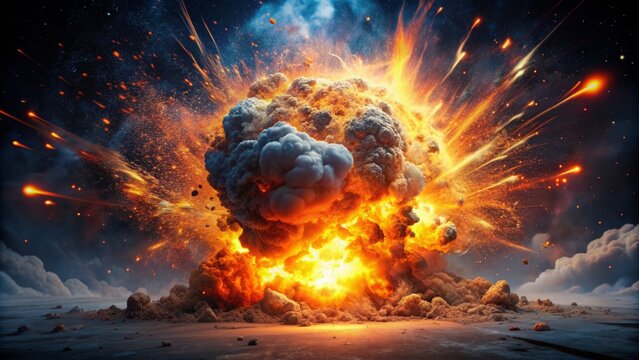 Dramatic, high-dynamic-range explosion with transparent alpha channel and intricate debris, photographed in 8K resolution against a pitch-black background.