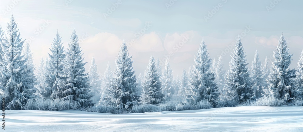 Poster Winter wonderland Christmas scene with frosted fir trees in a snowy landscape leaving room for text or graphics in a copy space image