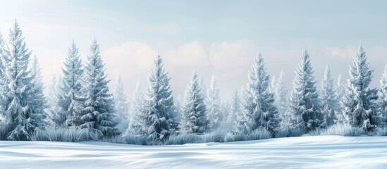 Naklejka premium Winter wonderland Christmas scene with frosted fir trees in a snowy landscape leaving room for text or graphics in a copy space image