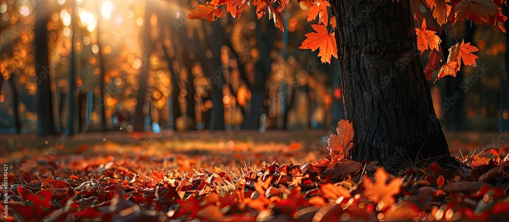 Aufkleber autumn landscape photography showcasing vibrant foliage in a park and a tree with striking autumn le