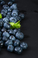Fresh blueberries, antioxidant superfood with mint