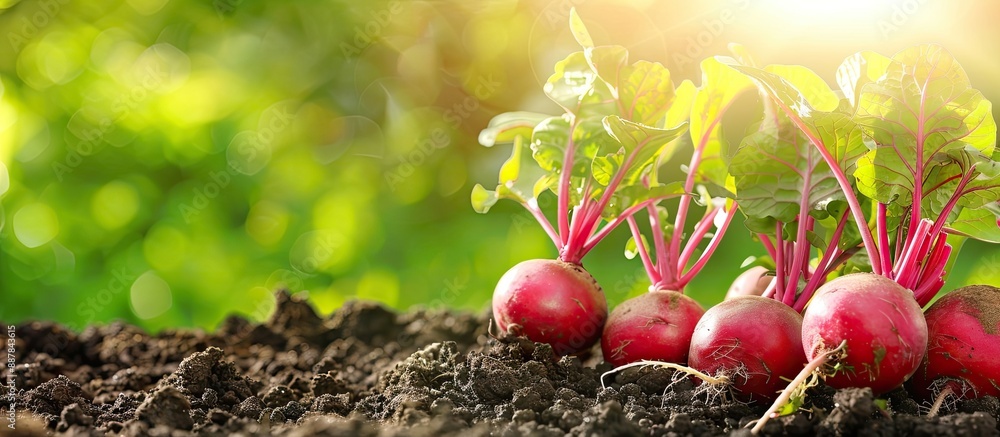 Poster fresh radish field with a vibrant background perfect for a copy space image with text