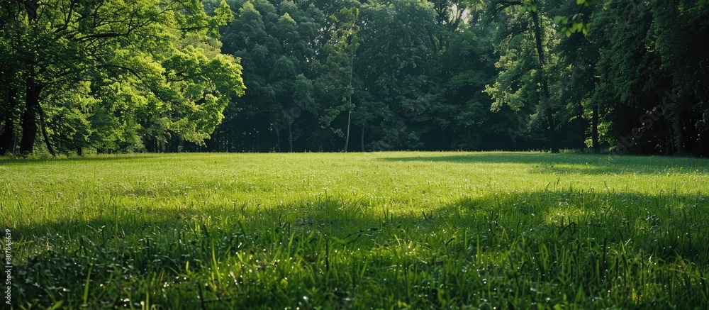 Poster A lush field with trees behind allowing for copy space image