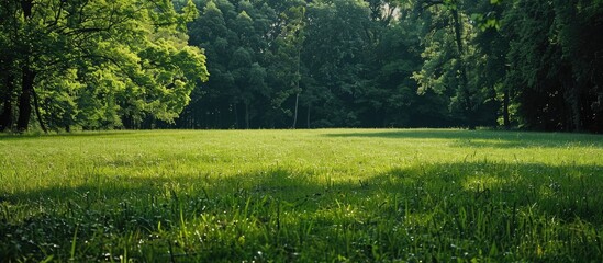 A lush field with trees behind allowing for copy space image