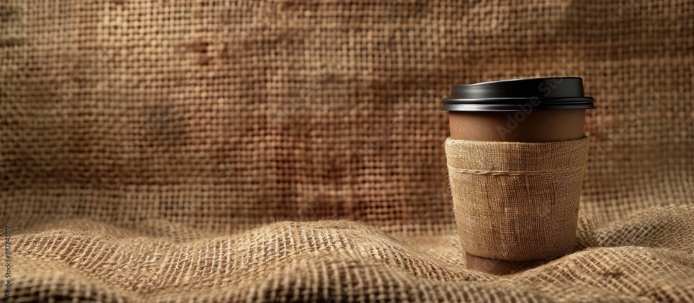Leinwandbilder coffee cup displayed on a burlap background with copy space image