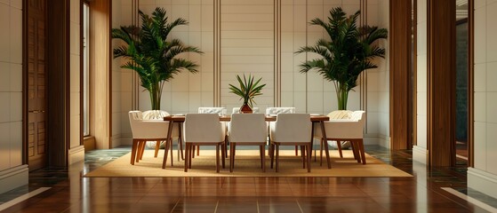 A lavish art deco dining room entices guests with its opulent design Ornate patterns