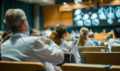 Abstract Medical Conference Group Discussing X-Ray, Chest and Lung Examination Reports, Case Analysis, Healthcare, Hospital Professors Researching and Discussing Medical Conditions, Perfect for Articl