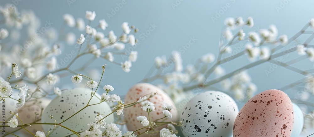 Aufkleber attractive easter display with colored eggs gypsophila and copy space image perfect for festive gree