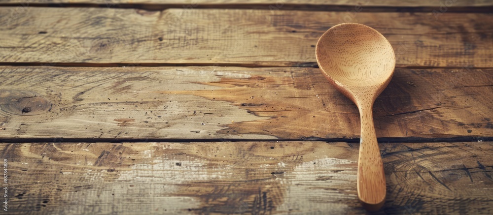 Poster retro vintage style wooden spoon on a wood table with a filter effect creating a nostalgic atmospher