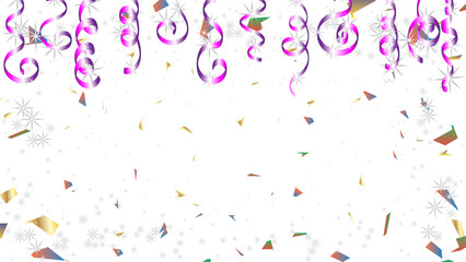 Silver serpentine.Colorful serpentine and confetti   Winter season borders, realistic serpentine with glowing lights.Transparent background in png file. Shiny ribbons set for holiday design.