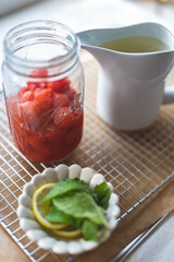 peeled tomato recipe,colorful food,organic,homemade healthy food,messy cooking,lemon mint syrup