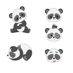 panda set of faces, panda faces, panda sitting, panda sleeping, mother's set of cute panda faces, for children's products, for children's books