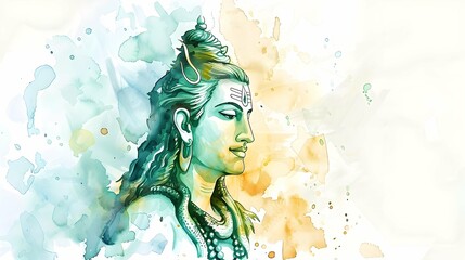 Watercolor illustration of serene statue of Lord Shiva.