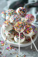 Assorted cake pops on sticks. Selective focus.