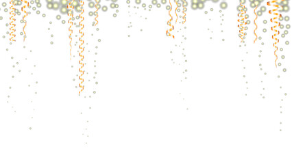 Hanging golden streamers and falling confetti .Shiny ribbons set for holiday design.Colorful serpentine. Winter season borders.
Festive png background with gold star and confetti for celebration.	