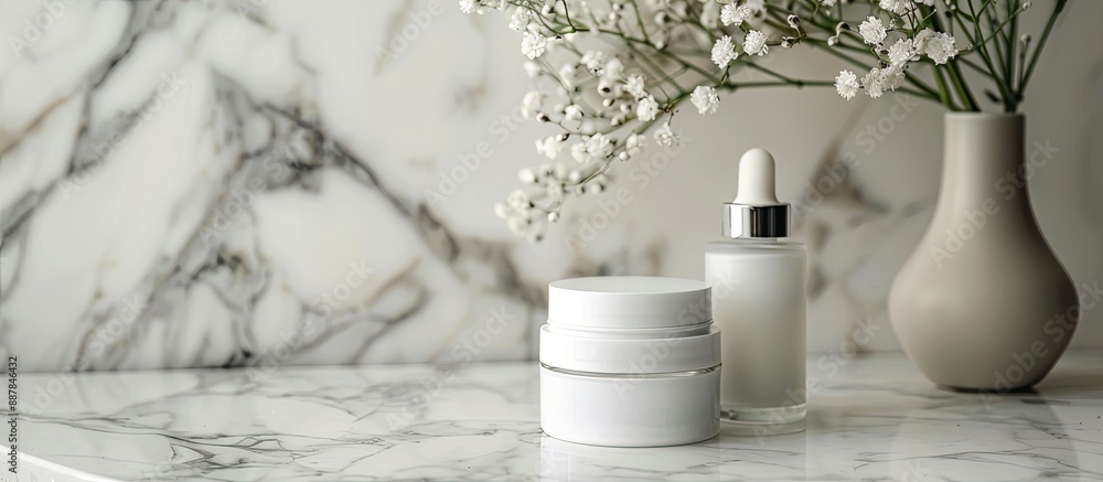 Aufkleber product displayed on a white marble table with copy space image