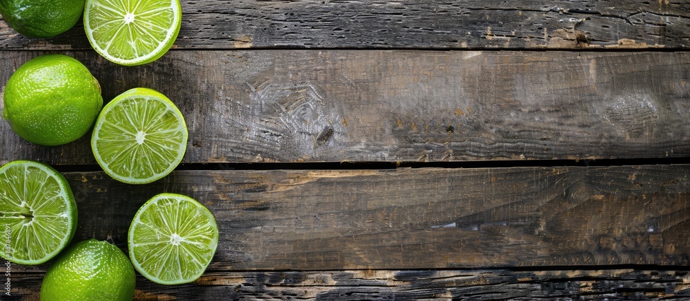 Aufkleber lime placed on a rustic wooden table in a detox diet concept with copy space image
