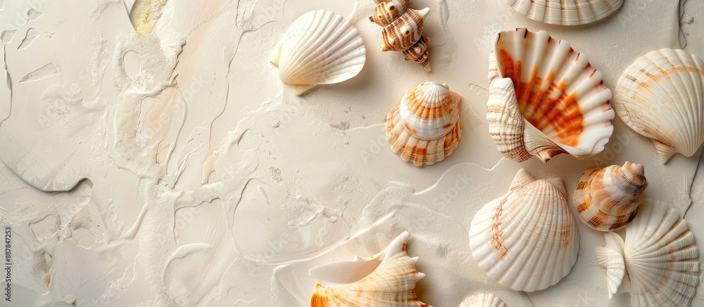 Aufkleber white textured paper featuring light gray and orange seashells creates a natural background with amp