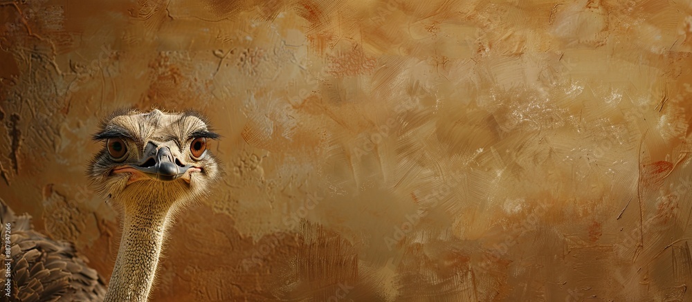 Poster large portrait of an ostrich against a natural earthen backdrop with ample copy space image availabl
