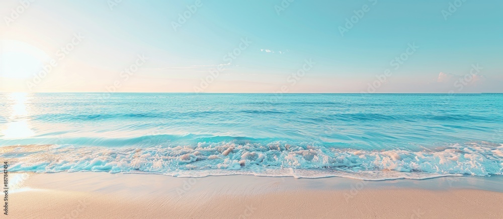 Poster summertime seaside scene with a tranquil beach and a clear sky ideal for a copy space image