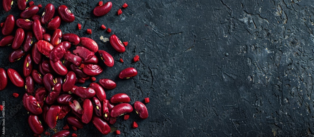 Poster Top down view of red beans on a dark backdrop with copy space for an image The beans serve as a vegetable based option still uncooked