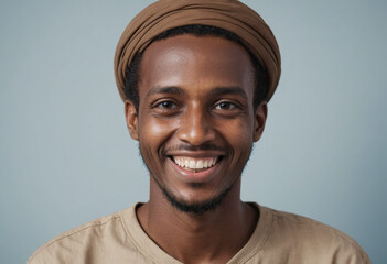 Obraz premium Portrait view of a regular happy smiling Somalia man, ultra realistic, candid, social media, avatar image, plain solid background