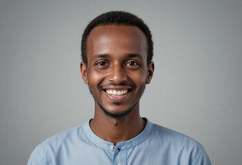 Obraz premium Portrait view of a regular happy smiling Somalia man, ultra realistic, candid, social media, avatar image, plain solid background