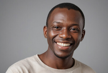 Obraz premium Portrait view of a regular happy smiling Benin man, ultra realistic, candid, social media, avatar image, plain solid background