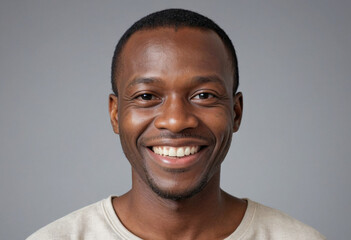 Obraz premium Portrait view of a regular happy smiling Benin man, ultra realistic, candid, social media, avatar image, plain solid background
