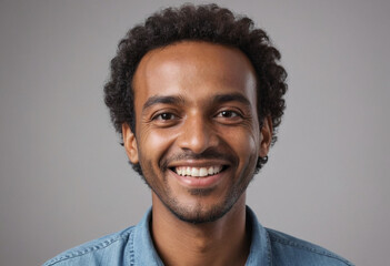 Portrait view of a regular happy smiling Eritrea man, ultra realistic, candid, social media, avatar image, plain solid background