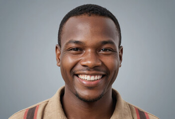 Obraz premium Portrait view of a regular happy smiling Eswatini man, ultra realistic, candid, social media, avatar image, plain solid background