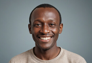 Obraz premium Portrait view of a regular happy smiling Guinea man, ultra realistic, candid, social media, avatar image, plain solid background