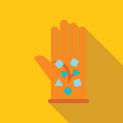 Construction site safety concept with a hand wearing a glove and geometric shapes representing falling debris