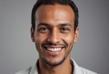Obraz premium Portrait view of a regular happy smiling Mauritania man, ultra realistic, candid, social media, avatar image, plain solid background