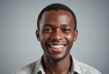 Obraz premium Portrait view of a regular happy smiling Mozambique man, ultra realistic, candid, social media, avatar image, plain solid background