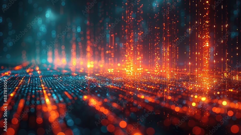 Aufkleber futuristic digital landscape with glowing data streams, representing technology, big data, and infor