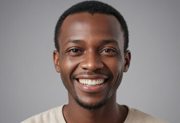 Obraz premium Portrait view of a regular happy smiling Niger man, ultra realistic, candid, social media, avatar image, plain solid background