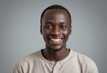 Fototapeta premium Portrait view of a regular happy smiling Senegal man, ultra realistic, candid, social media, avatar image, plain solid background