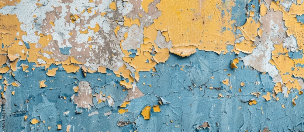 Poster Copy space image of a weathered wall with peeling paint as a grunge background and texture
