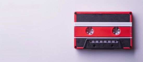Fototapeta premium Vintage audio cassette tape unwound on a white background with copy space image