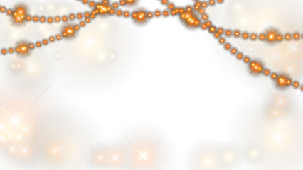 A luminous garland of lights, an LED neon lamp.A banner with sequins and garlands and silver stars.Gold and silver streamers with glowing lights.