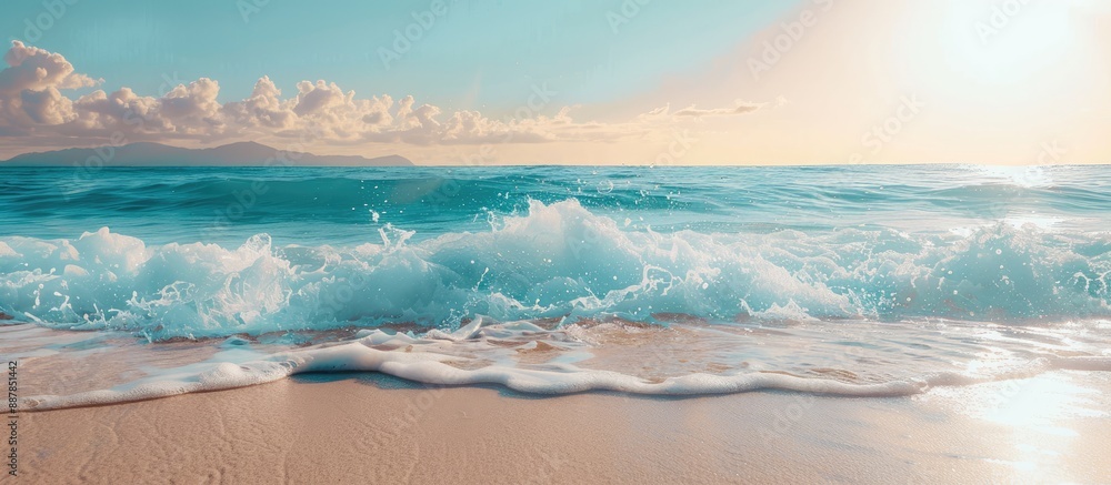 Poster Beach wave with a clear sky in the background provides pristine copy space image