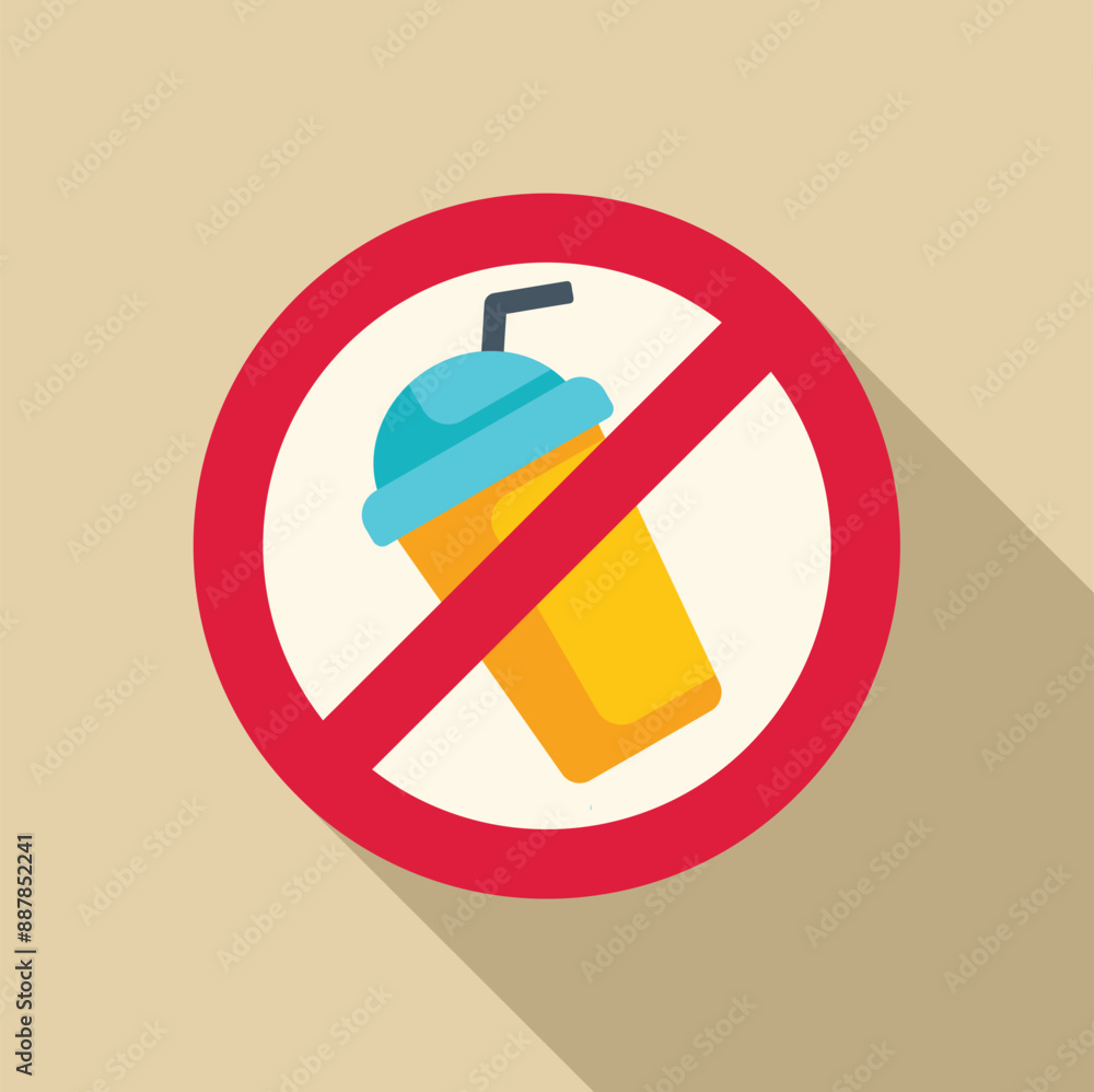 Poster red circle with a diagonal line through it indicating that drinks are not allowed in this area