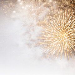 Obraz premium bright white and gold fireworks at new year with copy space comeliness 