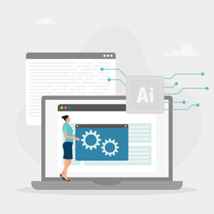 AI technology. Customer service. Quick access to useful data. Artificial intelligence powered knowledge bases to support abstract concept vector illustration.	