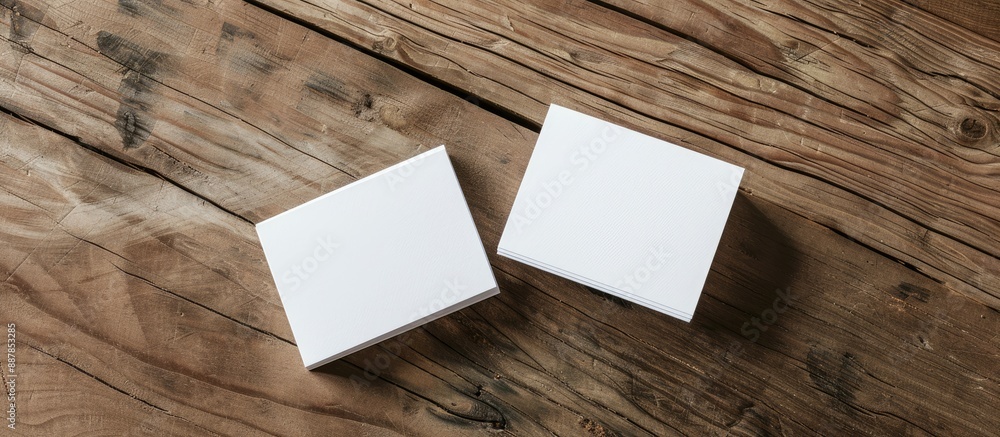 Poster top view of two business cards on a wooden surface suitable for branding advertising and design purp