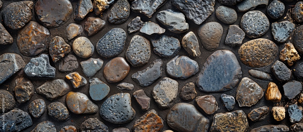 Aufkleber Background with various textures of pebble floor includes copy space image