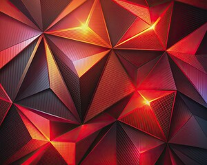 Obraz premium Vibrant red fiery shadow light casts agonal gradient shape on geometric triangles and lines, creating a mesmerizing 3D design background with modern abstract red and black hues.