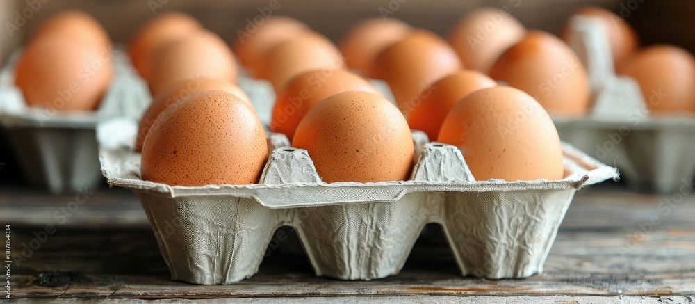 Poster focused on eggs in a carton displaying with copy space image